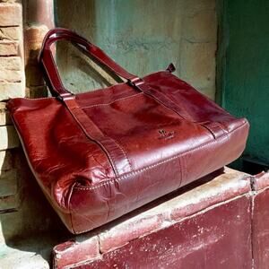 Wild West Los Angeles Brown Leather Tote Work Handbag Purse Top Handle Sectioned